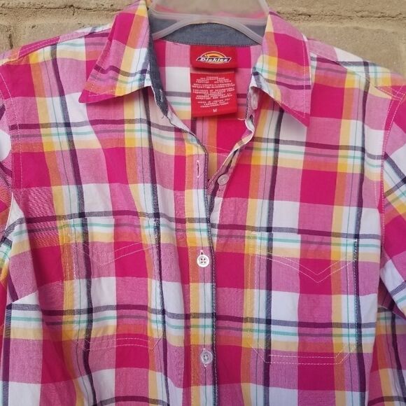DICKIES Button Up Pink Plaid Shirt. Sz M - Picture 5 of 13